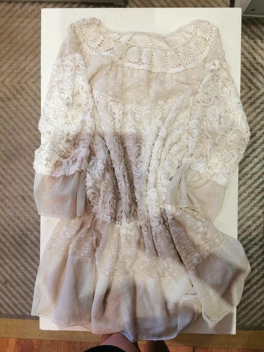 Sukienka kremowa boho oversize koronka