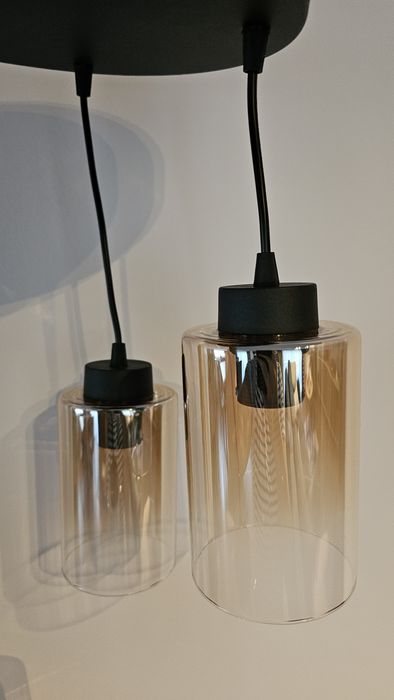 Lampa wisząca plafon czarny z 4 miodowymi kloszami dymione loft E27