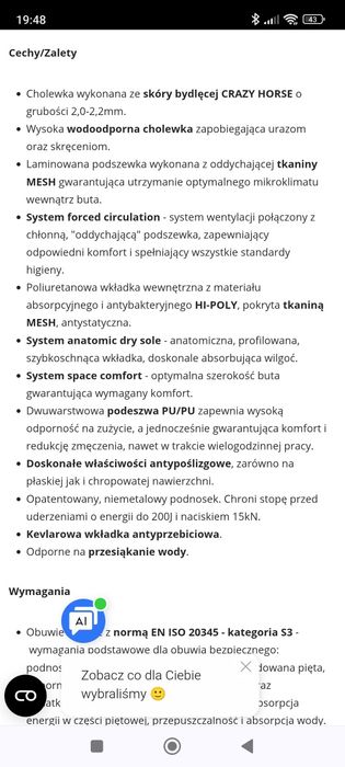 Trzewiki bezpieczne VM HANNOVER S3 - skóra bydlęca
Trzewiki bezpieczne VM HANNOVER - S3 HRO SRC