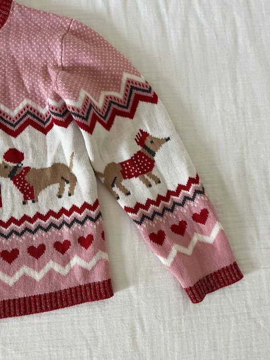 Casaco de malha de Natal MO kids rosa com cães salsicha, 4-5 anos