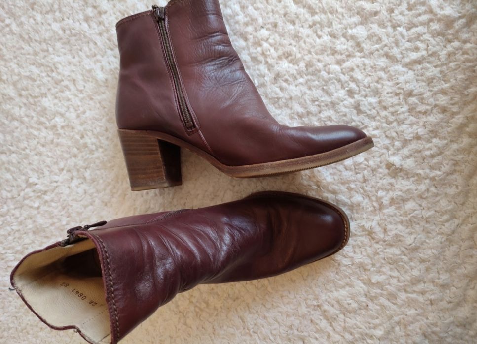 Skórzane botki damskie Harrah, bordowe, rozmiar 40,5