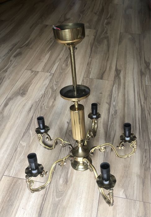 żyrandol lampa PRL vintage retro mosiężny Kłobuck
