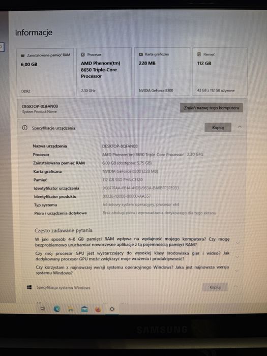 Komputer stacjonarny AMD + monitor Samsung 100% ok