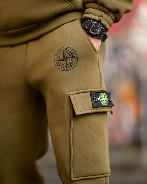 Чоловіче худі штани на флісі олива/костюм флис на зиму мужской олива