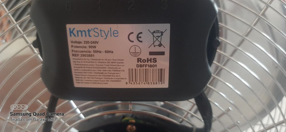 Ventilador elétrico 90W 3 Velocidades