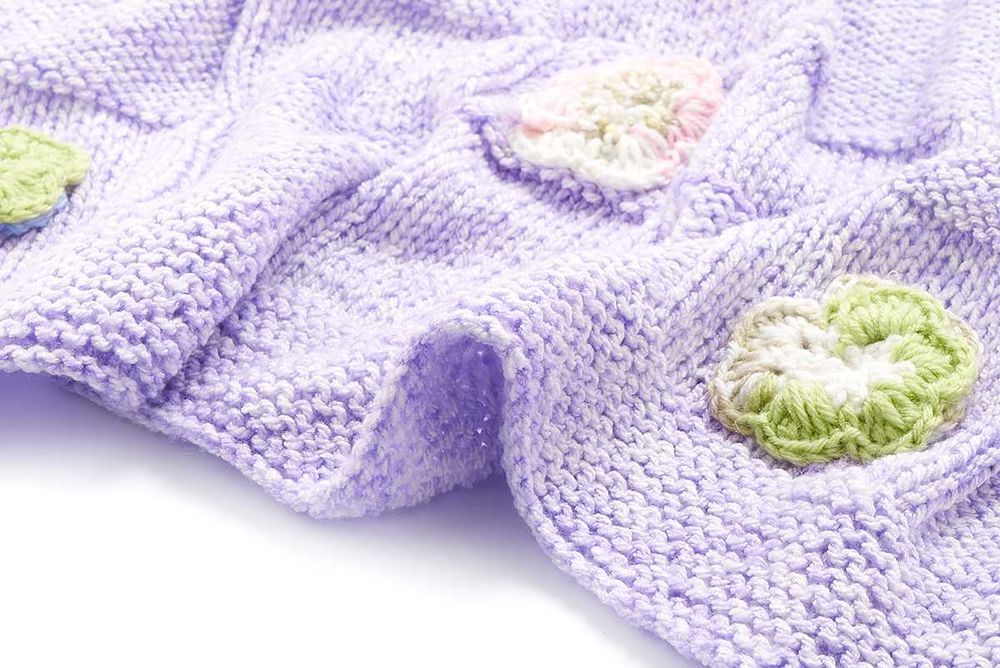 Kocyk dziecięcy ręcznie wykonany na drutach bambus bawełna Lawendowy