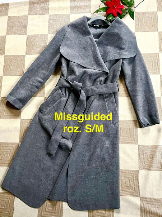 Missguided płaszcz szlafrokowy wiązany szary S/M luksusowy