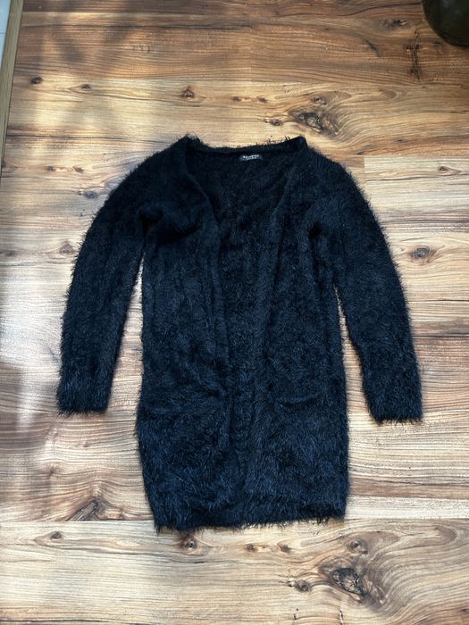 Kardigan 158 XS 34 alpaka sweter długi RESERVED czarny damski