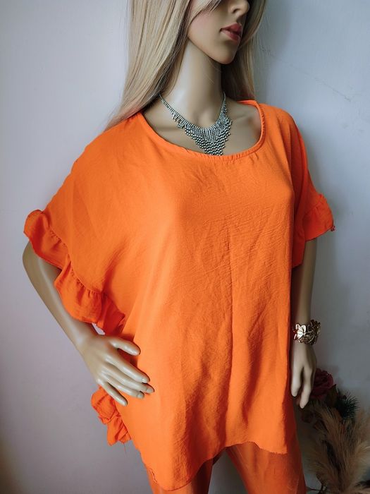 Bluzka oversize neon orange Made in Italy plus size falbanki boho