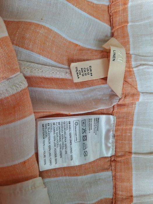 Spodenki lniane szorty w paski H&M Linen 100% len strips print lato
