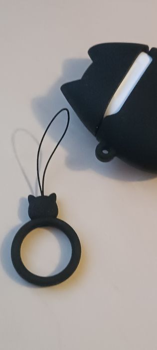 Чохол силікон 3D для iPhone навушників з карабіном чорний кіт black