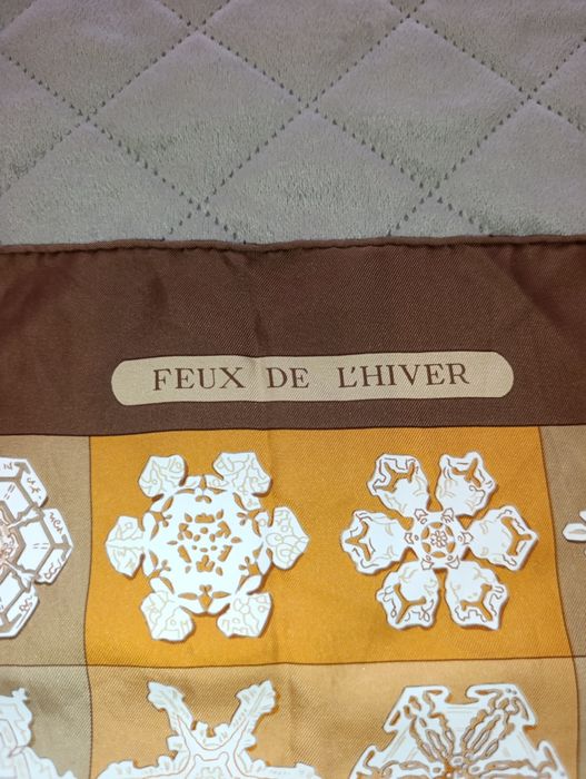 Hermès Feux de l'Hiver — вінтажна шовкова хустка Carré 90, Christiane Vauzelles