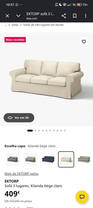 Sofá 3 lugares ikea EKTORP