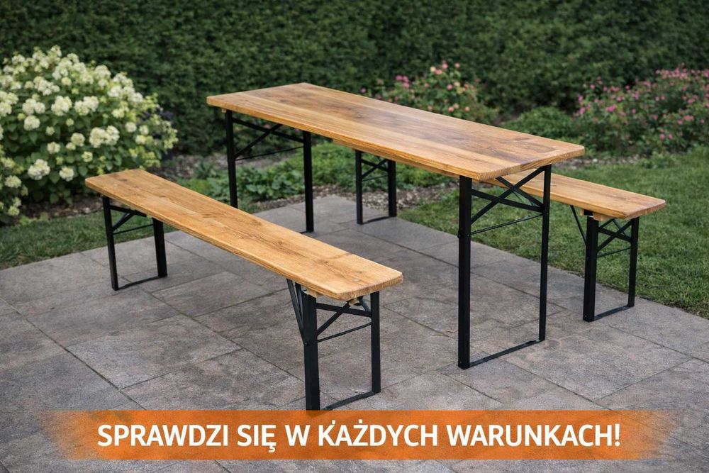 Meble Ogrodowe Zestaw Biesiadny 180cm Stół + 2 Ławki Piwne NOWE