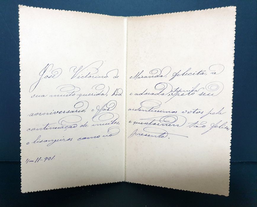 Conjunto de 2 antigas cartas de Parabéns dos anos 1900 e 1901