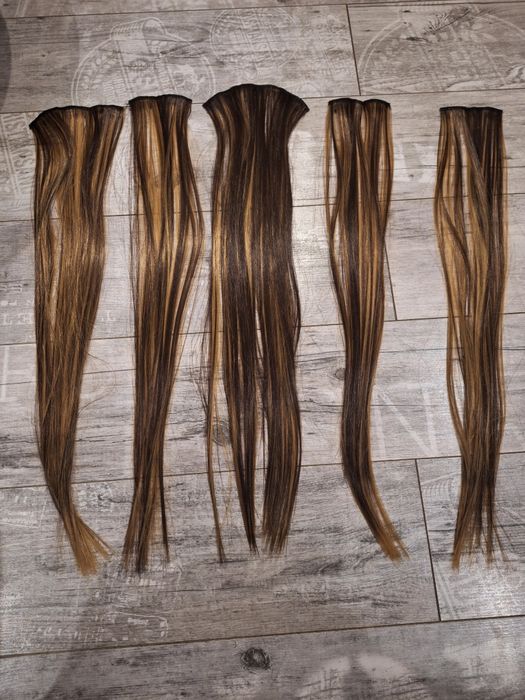 Włosy doczepiane 6sztuk klips brąz z jasnym blond długość 60cm