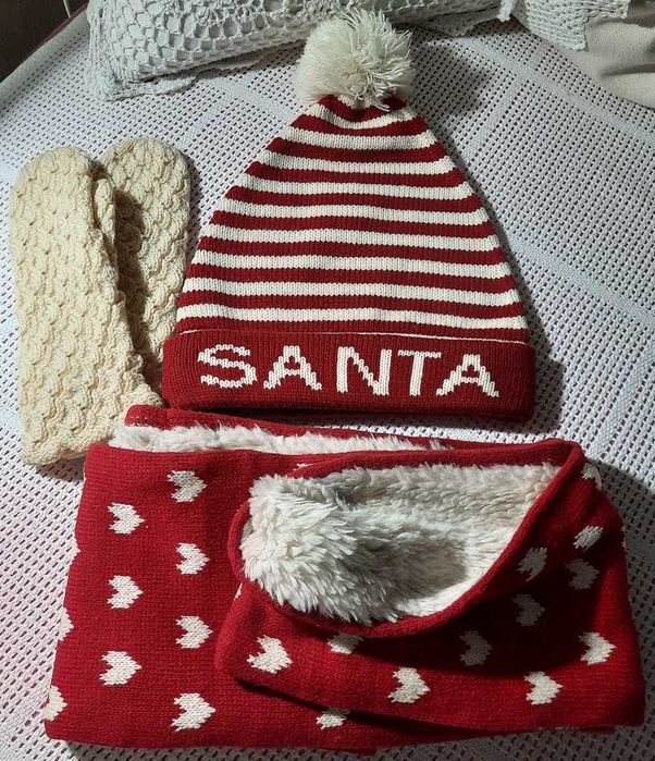 Abercrombie ciepły komin szal na misiu czerwony białe serca tunel tuba