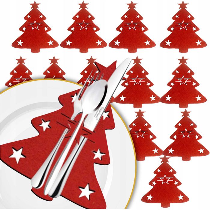 Etui na sztućce Choinka 12 SZT Świąteczna Dekoracja na stół Podkładki