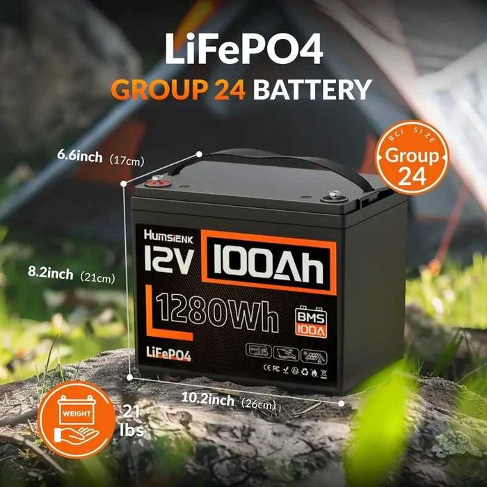 акція нова LiFePO4 батарея Humsienk 12V 100Ah (1280Wh) 6000 цикл США