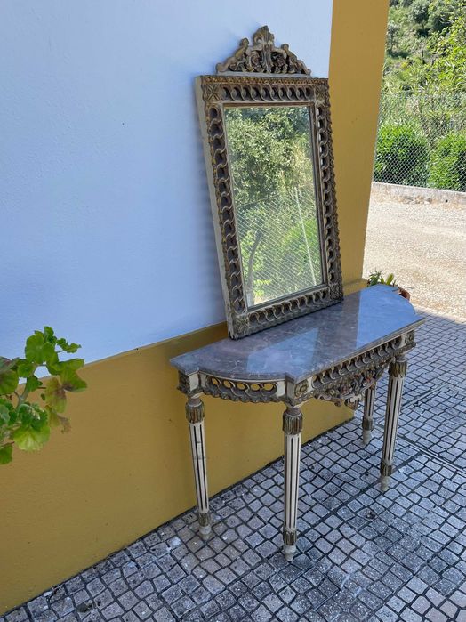 Antiguidade composta Mesa com Pedra Mármore + Espelho