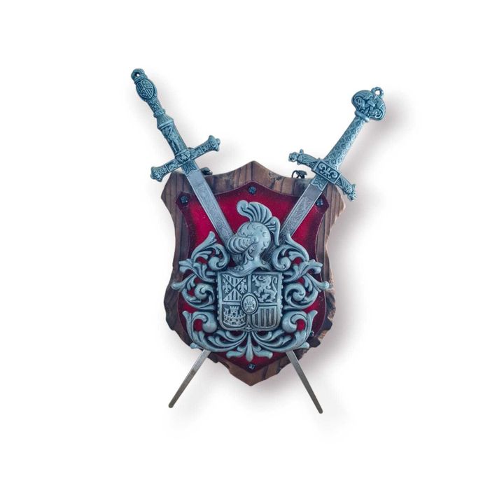 Escudo Heráldico Duas Espadas Cruzadas – Parede Medieval (38 cm)