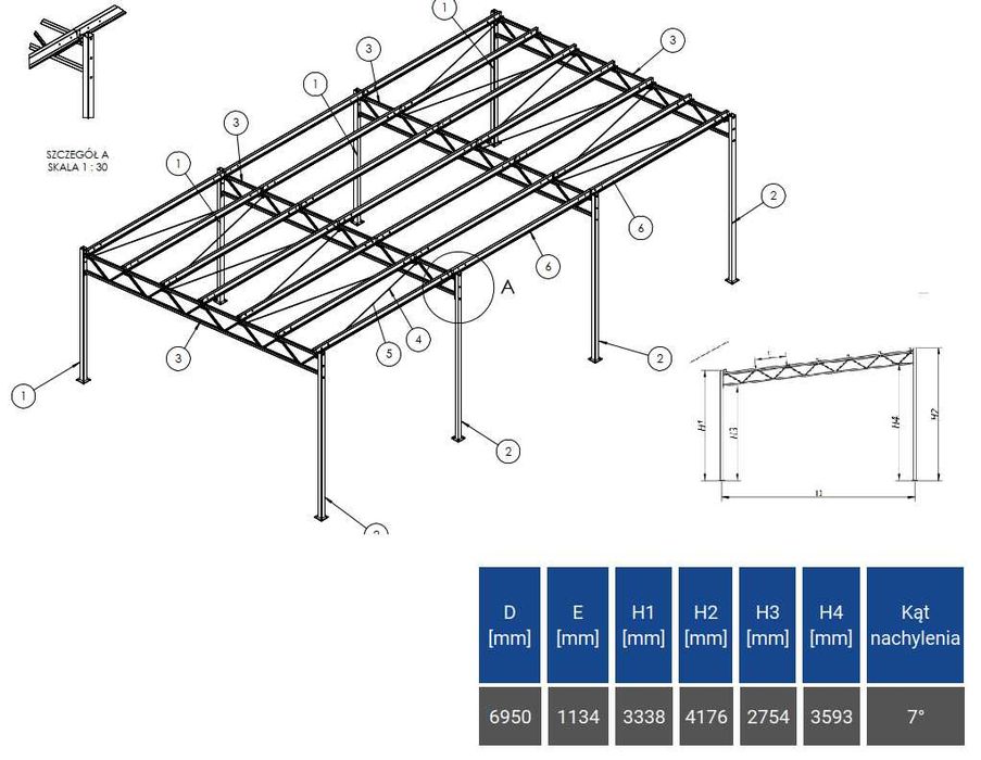 7 x 12 [84m2] konstrukcja ocynkowana wiata garaż hala NA ZGŁOSZENIE