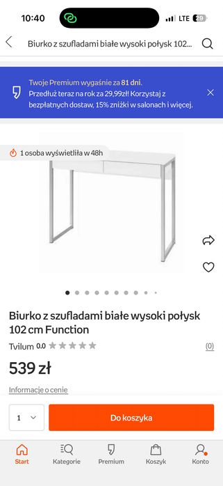 Biurko konsola biała Jysk
