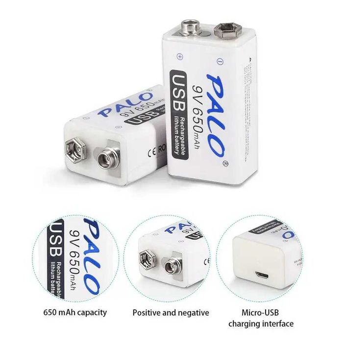 PALO 9V Аккумуляторная батарея 650mAh 6F22 Micro USB li-ion крона: 160 ...