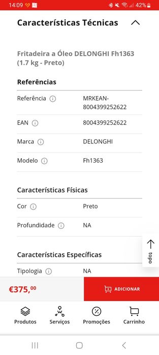 Fritadeira a Óleo DELONGHI Fh1363

(1.7 kg - Preto)