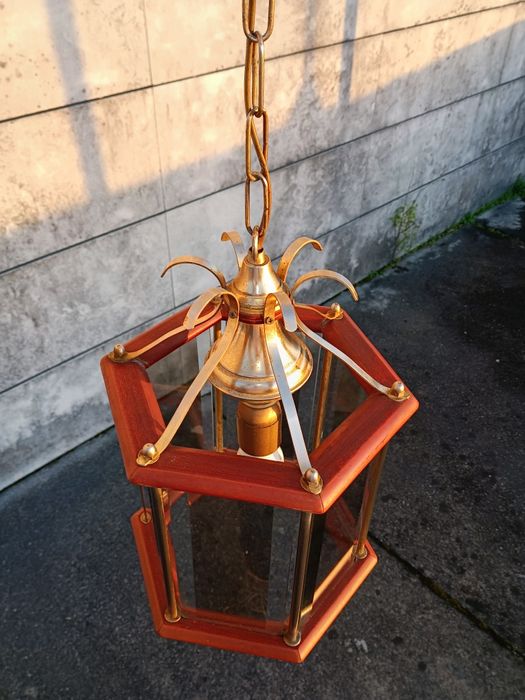 Par de candeeiros aplicação ao teto estrutura em latão, madeira maciça