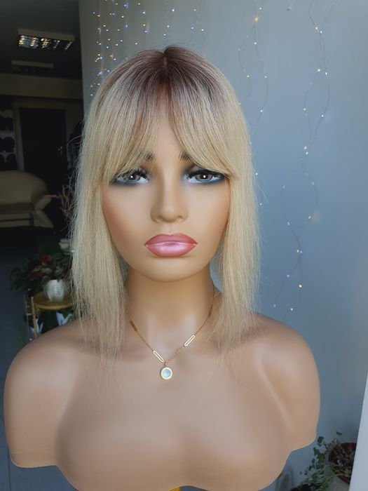 Tupet topper z grzywką blond z odrostem Asia