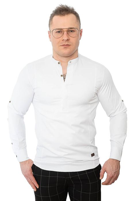Biala koszula meska slim fit ze stojka kryte guziki Stylovy 105 - XXL