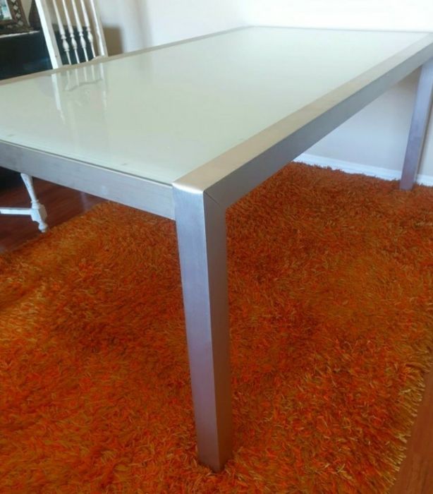 Mesa de jantar moderna 180x100 cm – vidro branco – até 8 pessoas