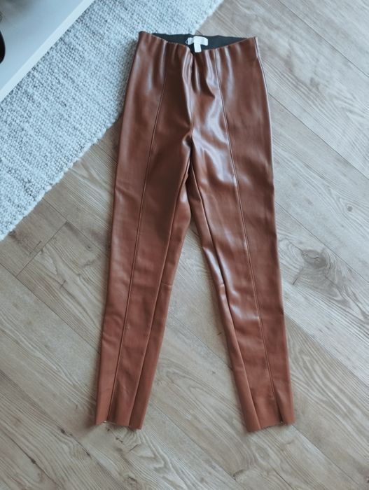 Rozmiar S, skorzane spodnie damskie, H&M spodnie eco skora woskowane