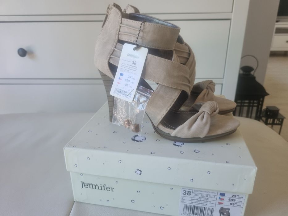 Nowe Eleganckie sandały na obcasie, ślub, wesele roz.38 Jennifer