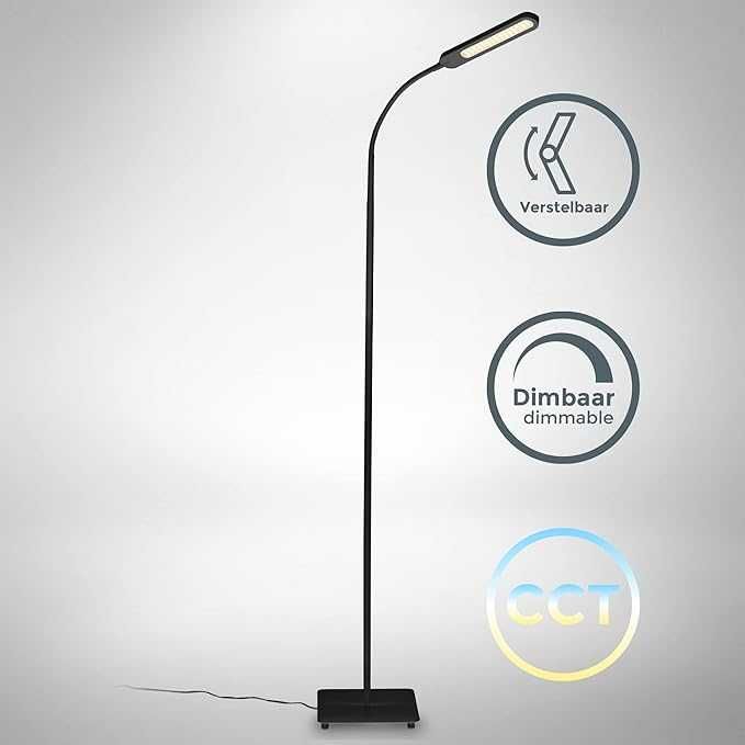 Candeeiro de pé I LED I tátil I regulável I preto I h: 158,5 cm I