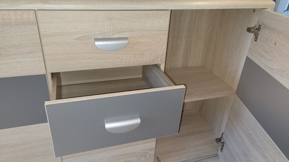 Komoda dąb sonoma plus szare wstawki