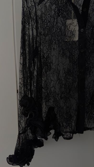 GP Paris piękna koronkowa bluzka S/M czarny  cekiny falbany glamour
