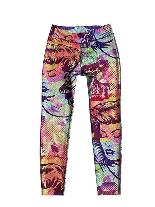 REEBOK COMIC CLASH Damskie Legginsy Treningowe z Kolorowym Nadrukiem S