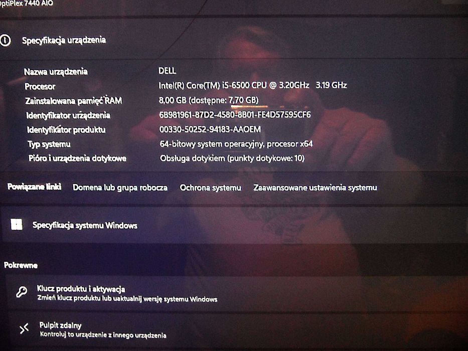 Dell Optiplex 7440 AIO i5-6500 8GB 256GB SSD + 500GB HD. Bez Podstawki