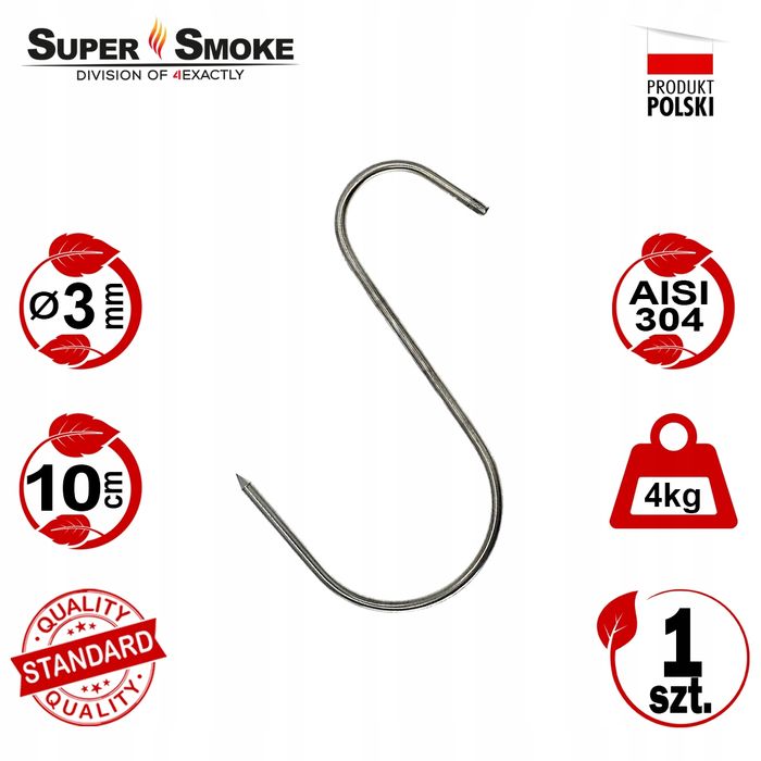 Hak Wędzarniczy SuperSmoke typu "S" do mięs i wędlin 3mm 10cm Standard