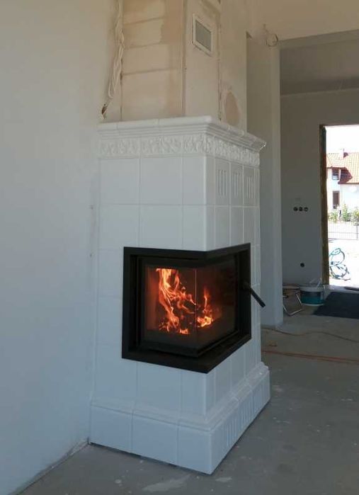 Narożny piec kominek kaflowy nowy z montażem ekoprojekt Kraków
