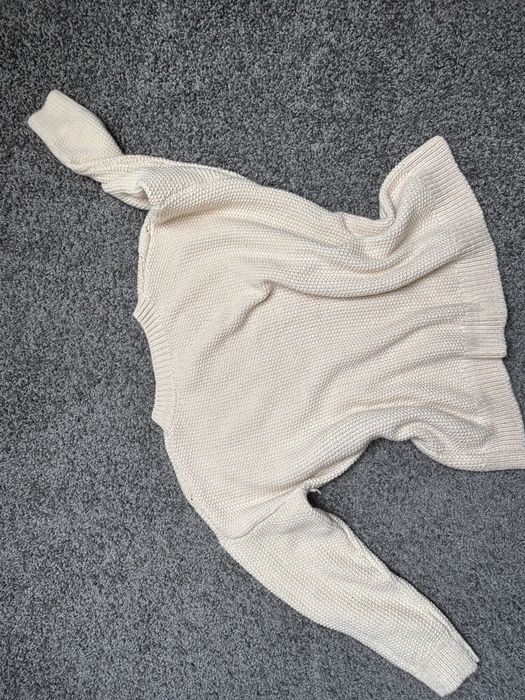 H&M kremowy śmietankowy sweter oversize splot warkocz XL