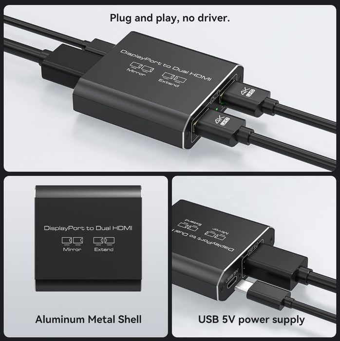 4K60Hz DisplayPort do podwójnego adaptera HDMI Display Port dual hdmi