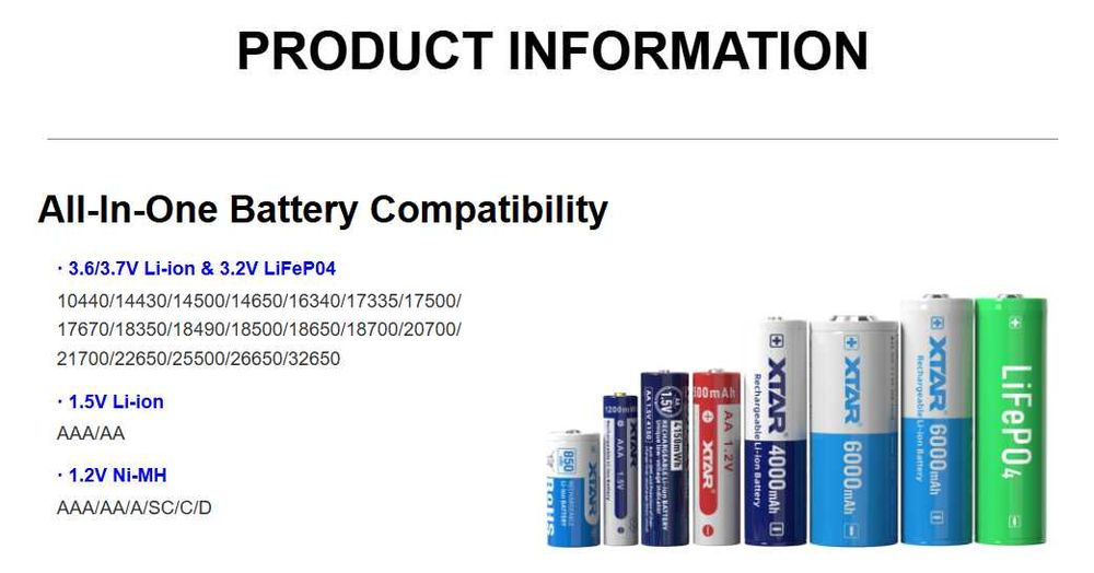 XTAR VX4 V2 Зарядний пристрій Гарантія Li-ion 1.5V 3.7V NiMH 1.2V LiFePO4