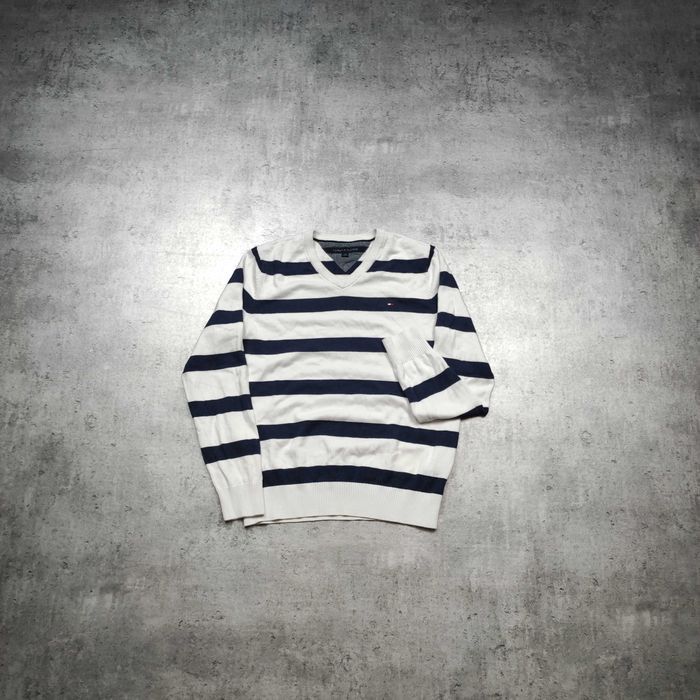 MĘSKI Elegancki Sweter Bawełna Marina TH Tommy Hilfiger Haft Paski