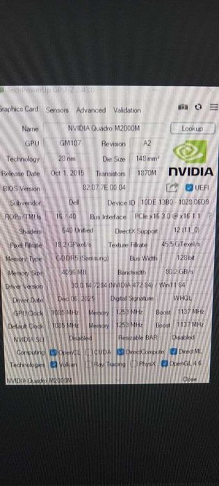 Видеокарта NVIDIA Quadro M2000M 4Gb GDDR5 для ноутбуков