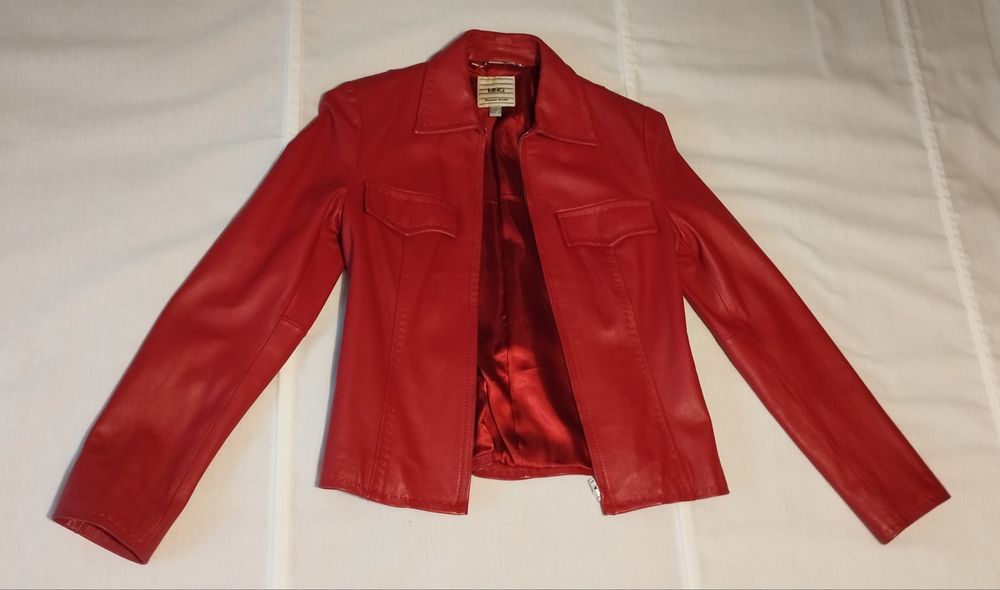 Kurtka skórzana ramoneska czerwona r. S
