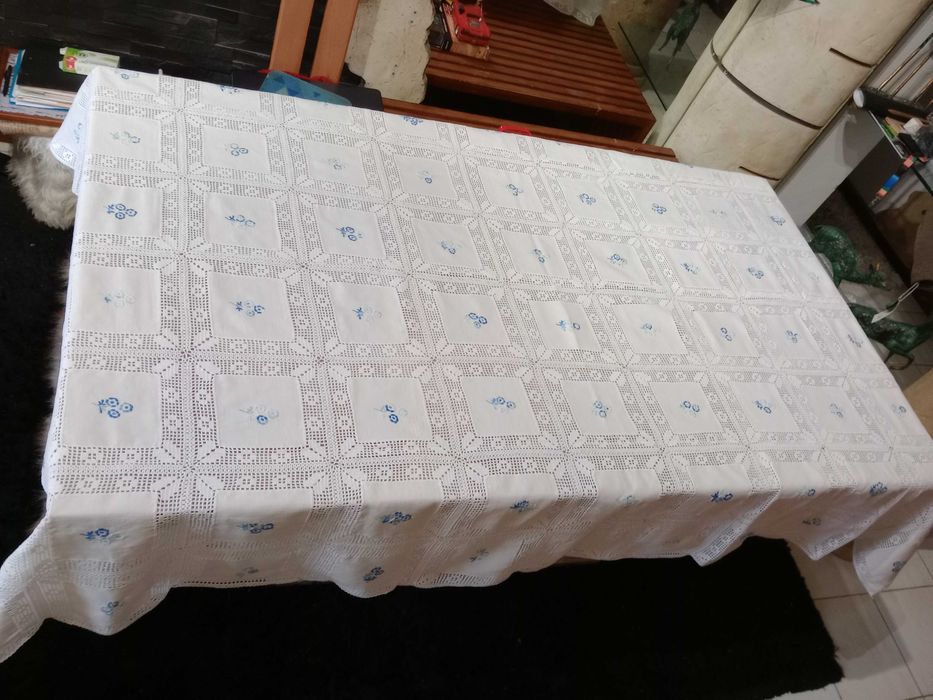 Antiguidades Toalha Luxo Linho Puro, artesanal Med. 2,20 X 1,60 Metros