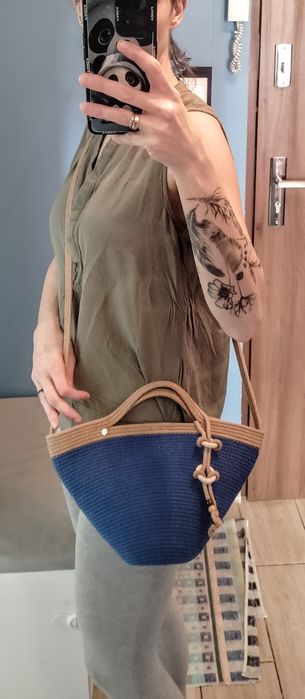 Kosz mini ze sznurka karmelowo chabrowym Handmade